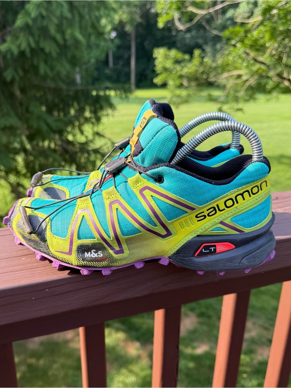 Salomon Speed Cross 3 Women's Trail Shoes - Turquoise, Yellow & Purple Size 6